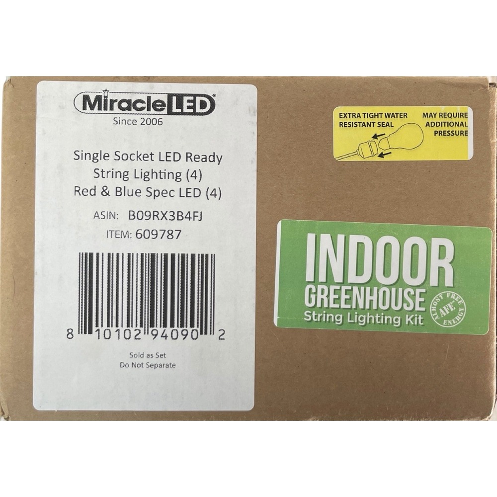 Miracle LED Single Socket (4) Indoor Greenhouse String Lighting Kit New In Box